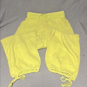 Lemon Lime Green Drawstring Gauze Beach Pants